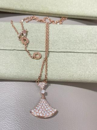 Bvlgari Rose Gold Crystal Fan Pendant Necklace – Elegant Luxury Jewelry